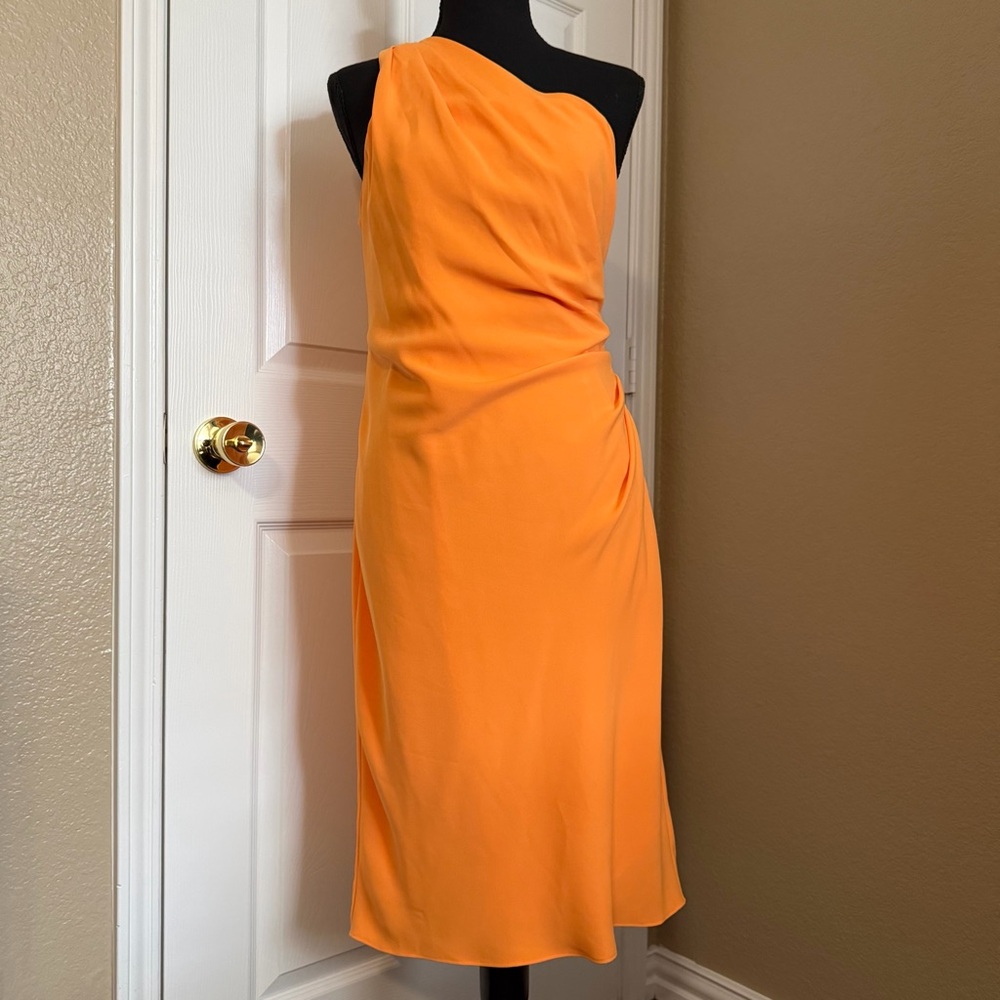 Trina Turk One-Shoulder Bright Orange Midi Dress